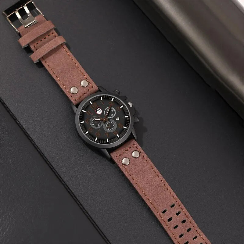 Men Casual Leather Quartz Watch