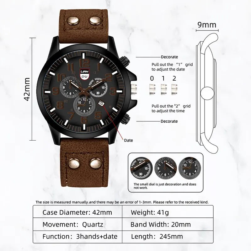 Men Casual Leather Quartz Watch