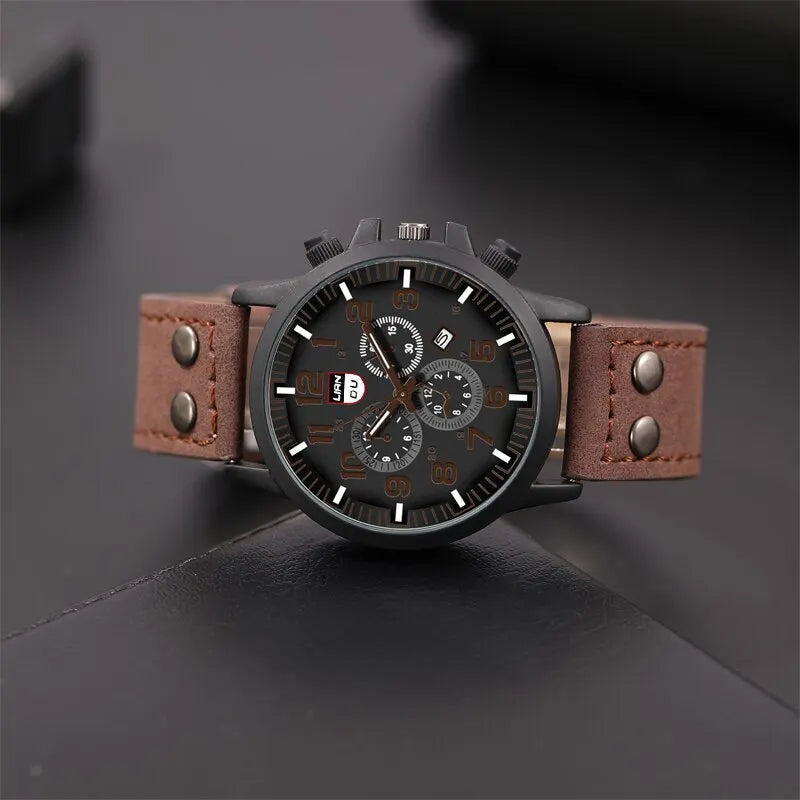 Men Casual Leather Quartz Watch