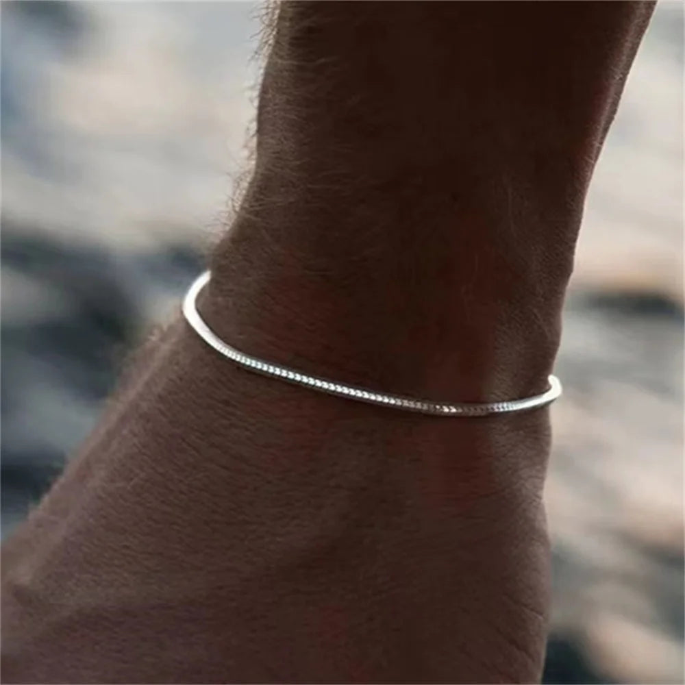 Simple MEN Stainless Steel Square Snake Bone Chain Bracelet
