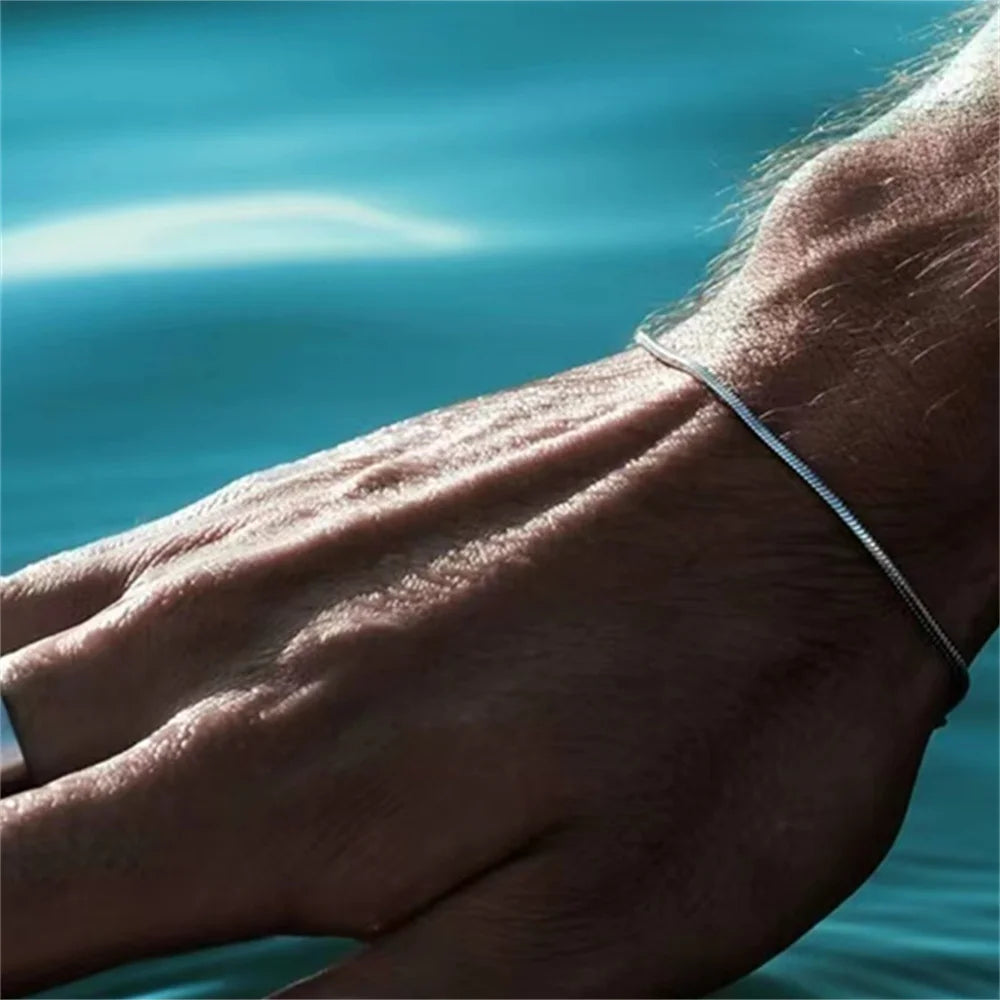Simple MEN Stainless Steel Square Snake Bone Chain Bracelet