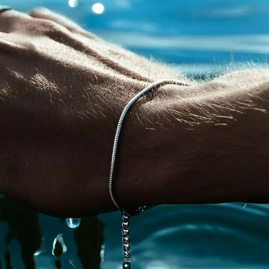 Simple MEN Stainless Steel Square Snake Bone Chain Bracelet